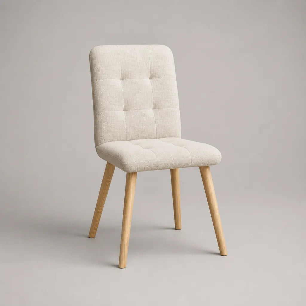 Gepolsterter Esszimmerstuhl mit Polyesterbezug und Massivholzbeinen, Beige/Natur, 48 × 57 × 86 cm