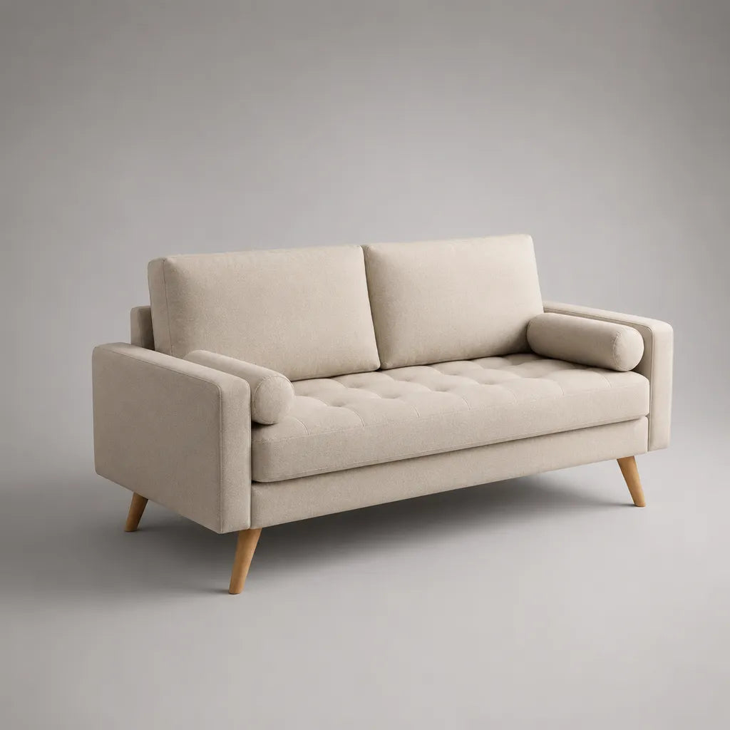 2-Sitzer-Sofa mit Armlehnen, Polyesterbezug und Schaumstoffpolsterung, Creme, 180 × 82 × 84 cm