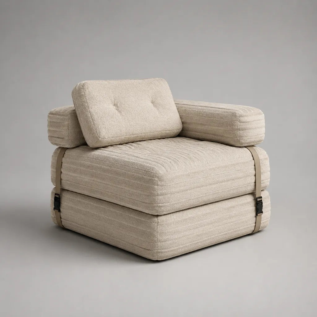 Klappbarer Schlafsessel, 1-Sitzer mit Cordbezug, Creme, 100 × 98 × 75 cm, Liegefläche 100 × 190 cm