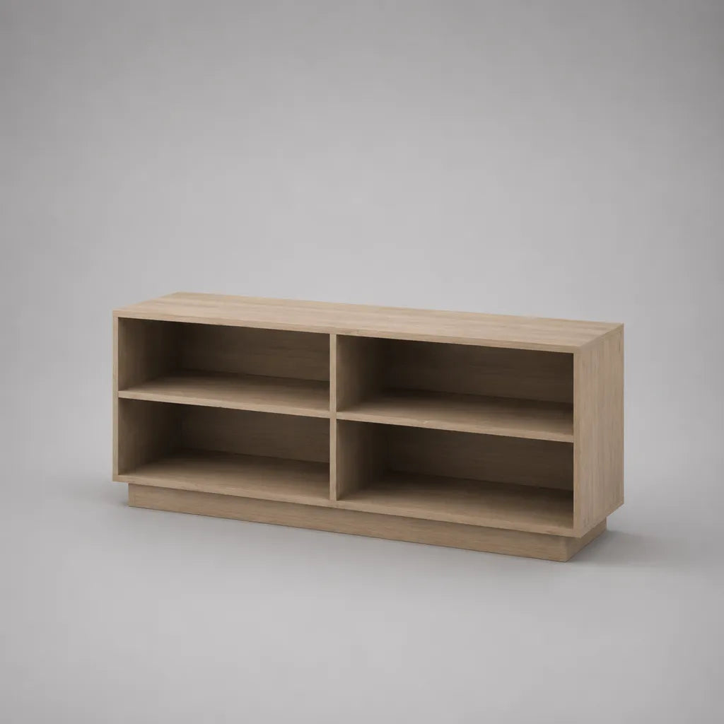 Schuhschrank mit 4 offenen Fächern aus melaminbeschichteter Spanplatte, Helle Eiche, 120 × 35 × 60 cm