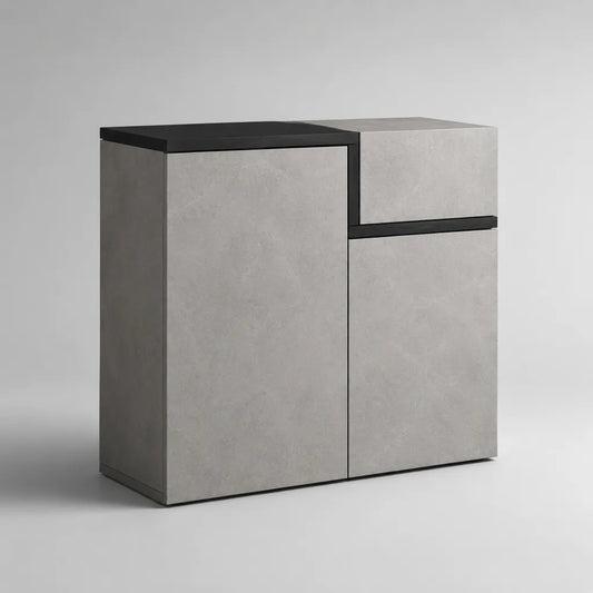 Schuhschrank mit 2 Türen und Schublade aus melaminbeschichteter Spanplatte, Betonoptik Grau und Schwarz, 100 × 35 × 110 cm