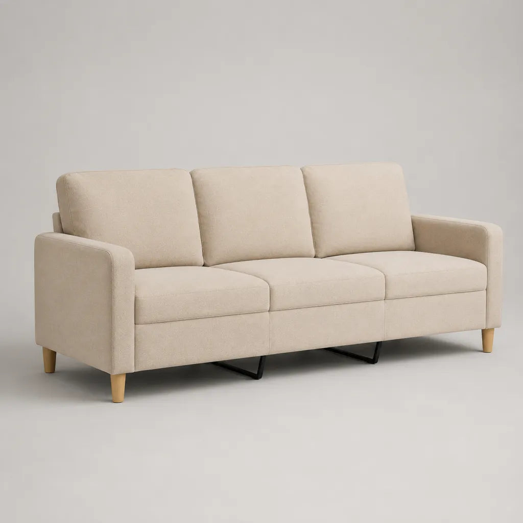 3-Sitzer-Sofa aus Polyester-Webstoff, gerade Form, Cremeweiß, 200 × 83 × 84 cm