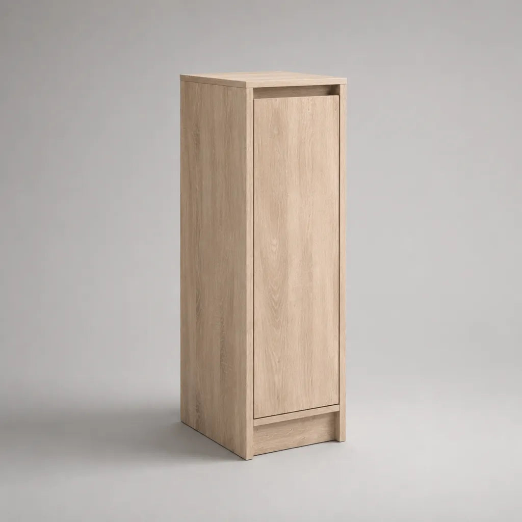 Schmaler Schuhschrank mit 1 Tür aus melaminbeschichteter Spanplatte, Eiche hell, 40 × 35 × 120 cm