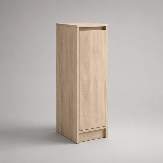Schmaler Schuhschrank mit 1 Tür aus melaminbeschichteter Spanplatte, Eiche hell, 40 × 35 × 120 cm