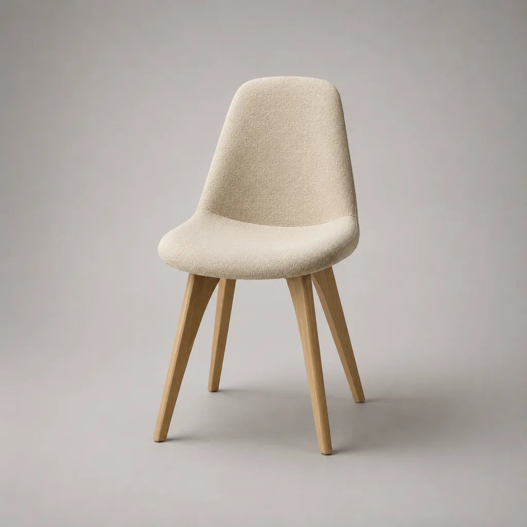 Esszimmerstuhl mit Bouclé-Polyesterbezug und Massivholzbeinen, Beige/Natur, 49 × 55 × 84 cm