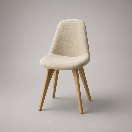 Esszimmerstuhl mit Bouclé-Polyesterbezug und Massivholzbeinen, Beige/Natur, 49 × 55 × 84 cm
