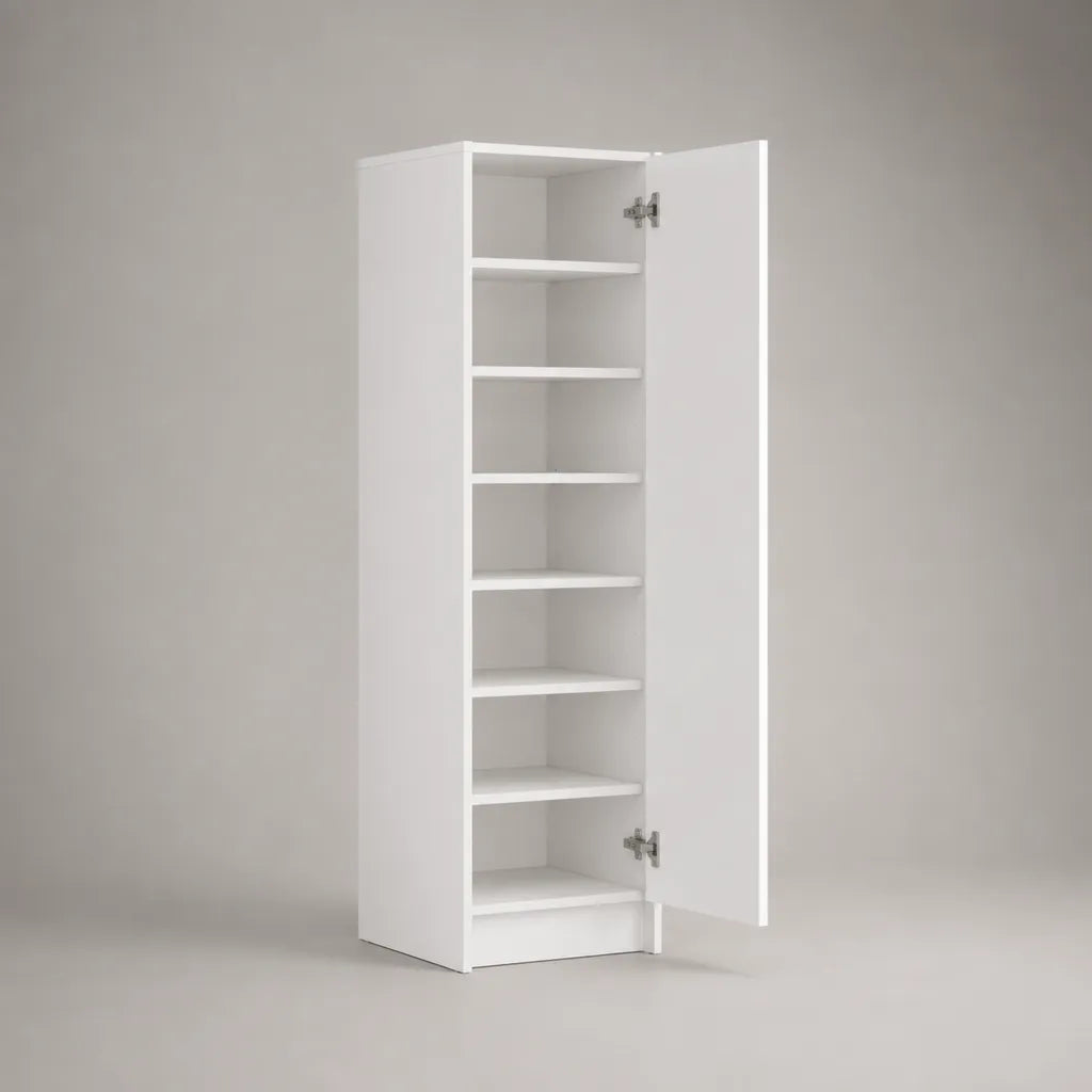 Schuhschrank aus Spanplatte mit 1 Tür und 6 Einlegeböden, Weiß, 40 × 35 × 180 cm
