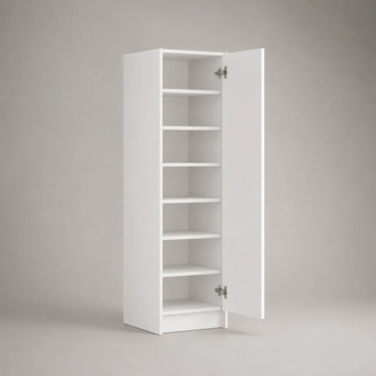 Schuhschrank aus Spanplatte mit 1 Tür und 6 Einlegeböden, Weiß, 40 × 35 × 180 cm